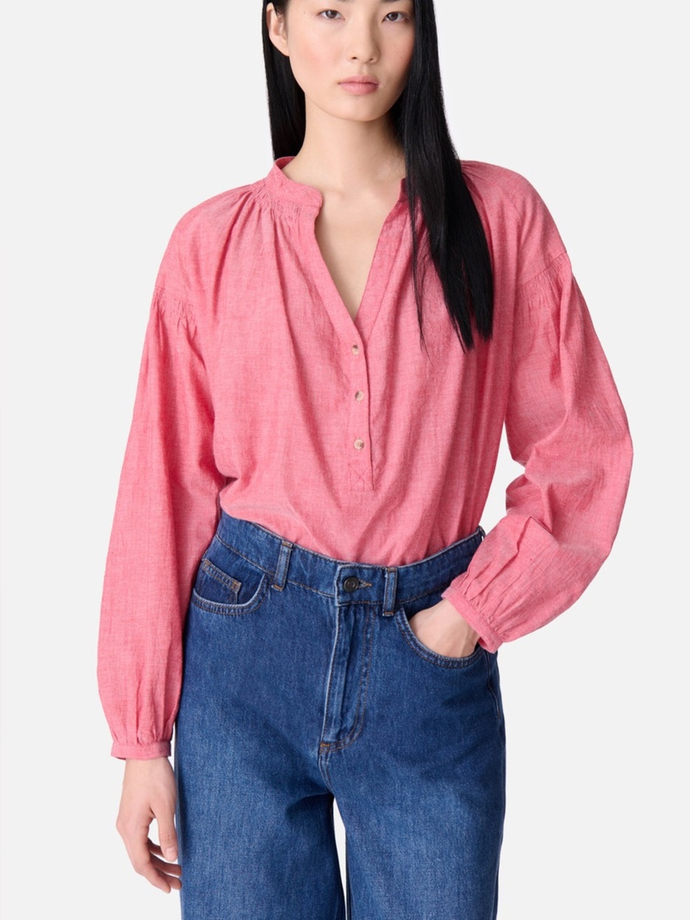 Vanessa Bruno Nipoa Chambray Pink Red Linen Blouse Size Small